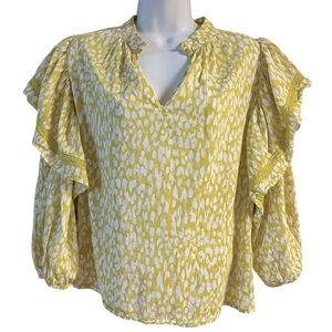 Who What Wear Ruffle 3/5 Sleeve Neon Blouse, Size L